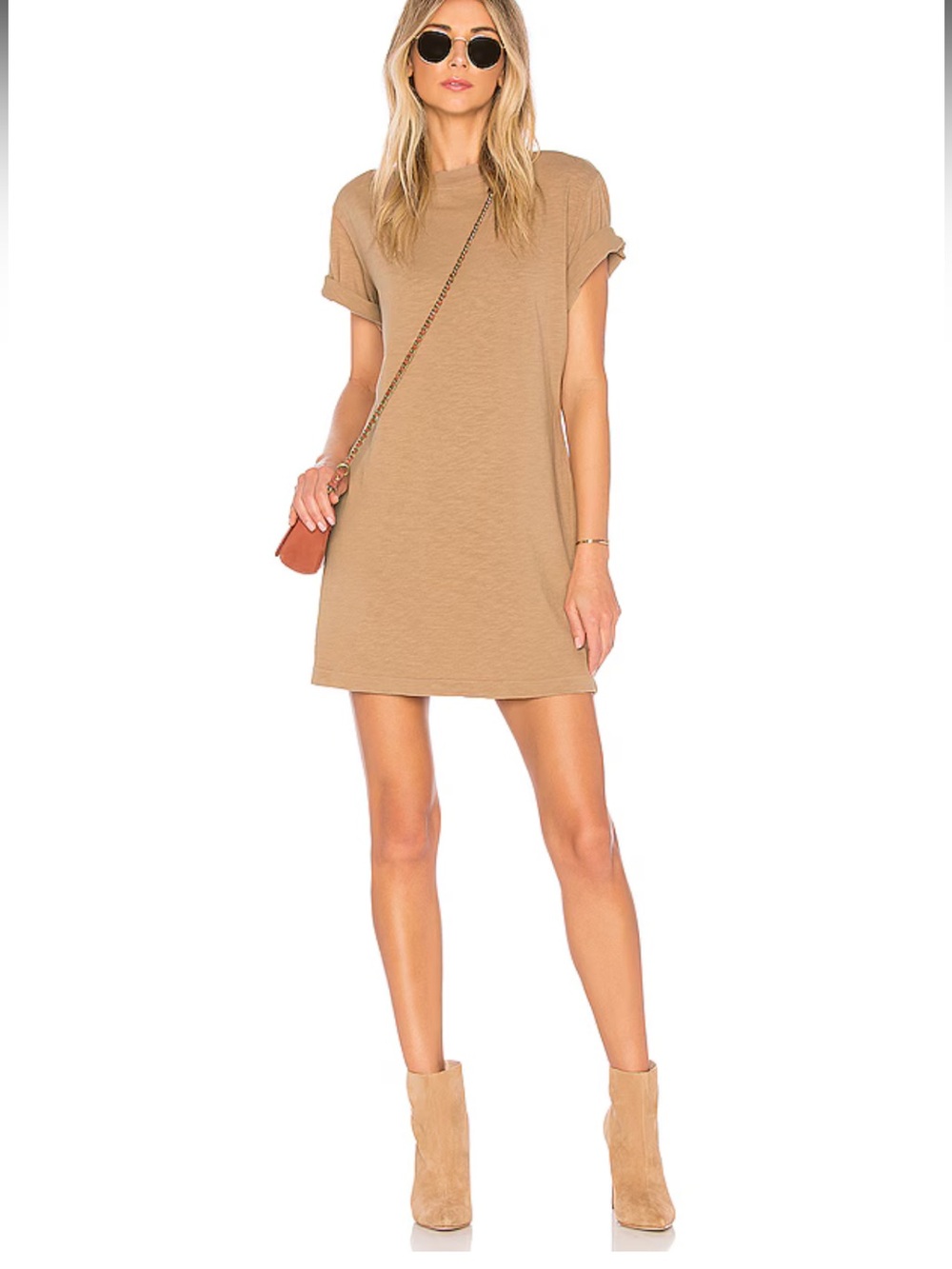 NWT Cotton Citizen Tokyo Short Sleeve Mini Dress Small Dark Tan